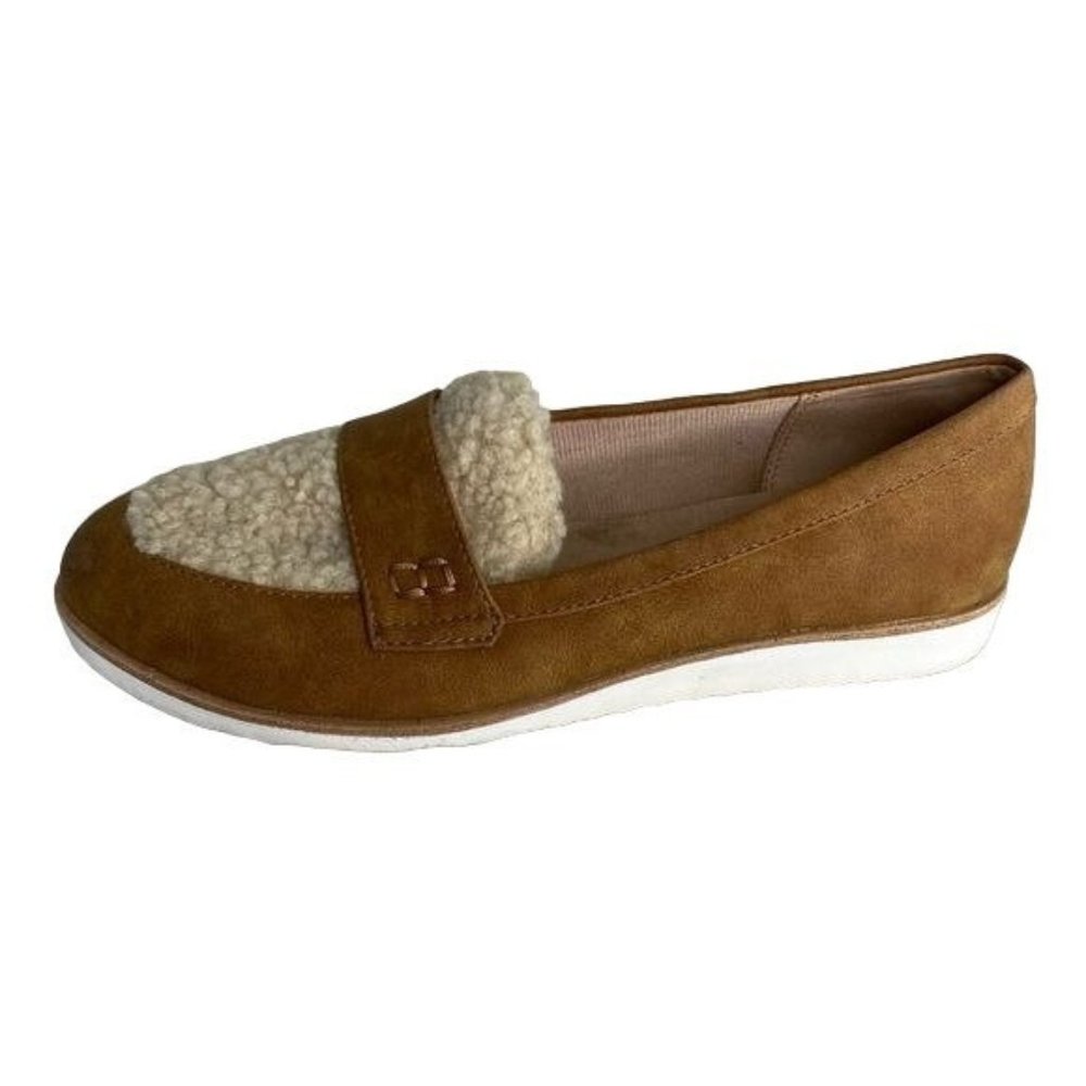 Life stride Womens slip on loafers tan faux fir brown tan size 6.5